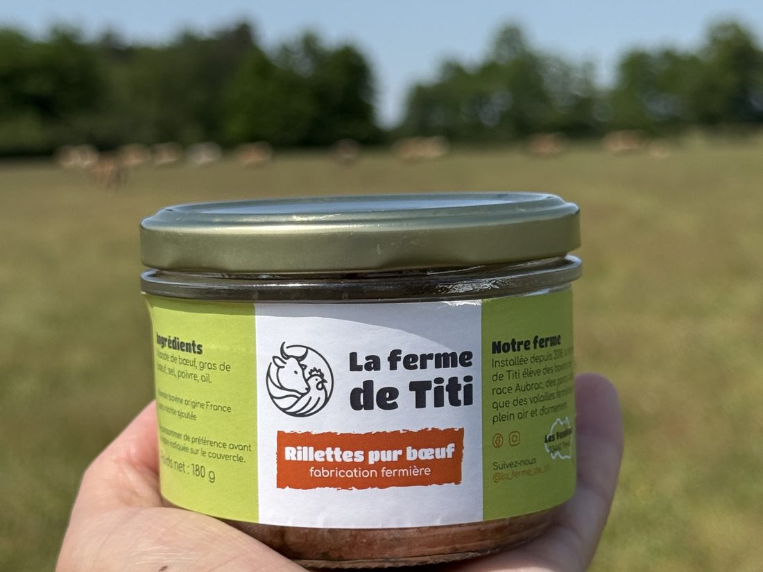 Étiquette de rillettes pur bœuf de La Ferme de Titi