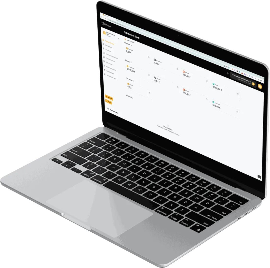 Le tableau de bord de la plateforme de facture électronique sur un ordinateur portable